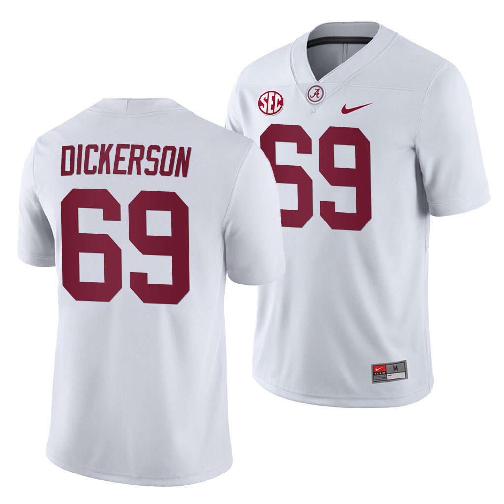 Men's Alabama Crimson Tide Landon Dickerson #69 2019 White Away Game NCAA College Football Jersey